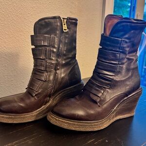 A.S.98 Dark Brown Leather Wedge Boots